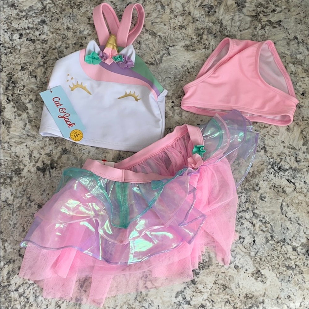 NWT Cat & Jack 3 piece unicorn bathing suit